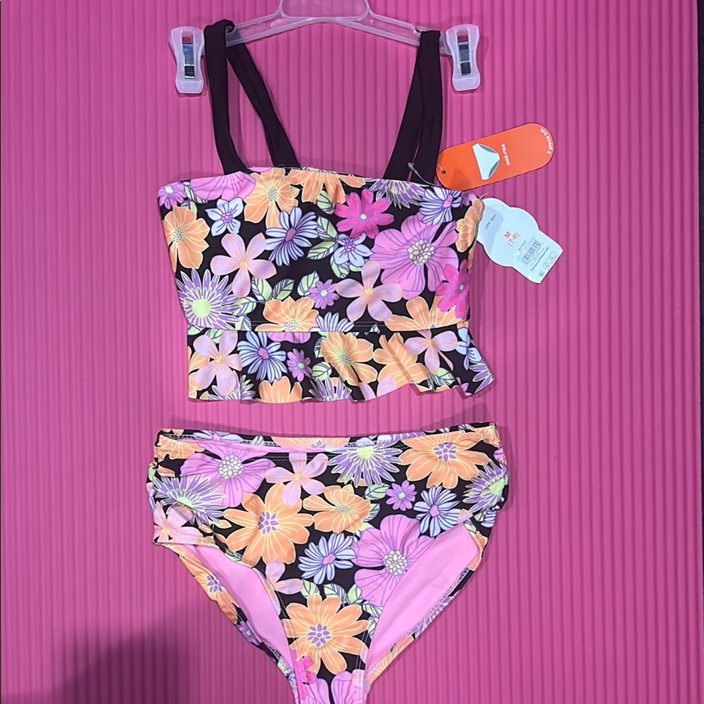 Floral Bikini Set with Black Straps